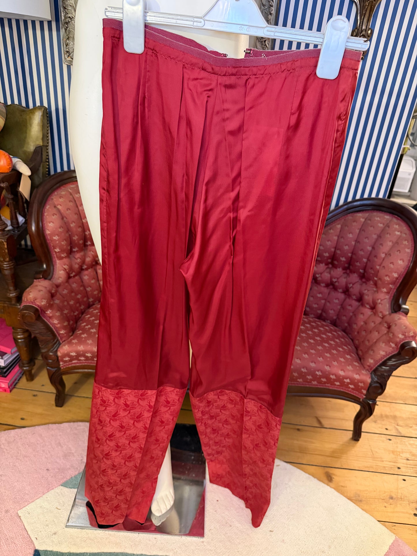 Iris Apfel's Vintage Red Silk Tailored Pants