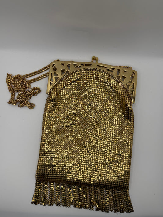 Vintage Whiting & Davis Gold Mesh Chainmail Fringe Bag