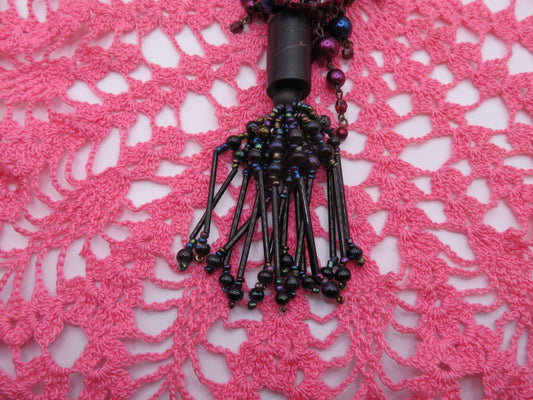 Vintage Sarah Jane Beaded Fringe Collage Pendant Charm