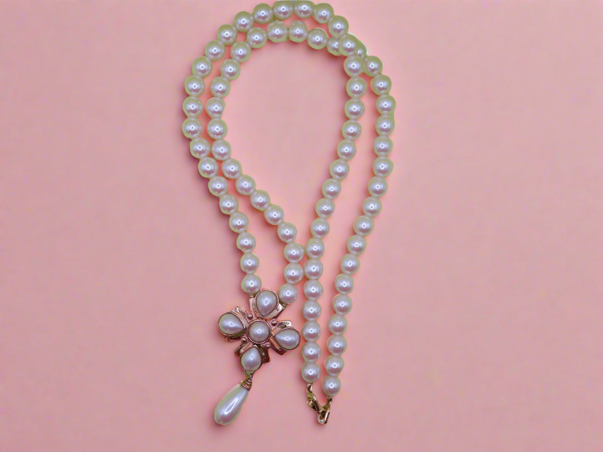 Vintage Byzantine Style Long Pearl Necklace