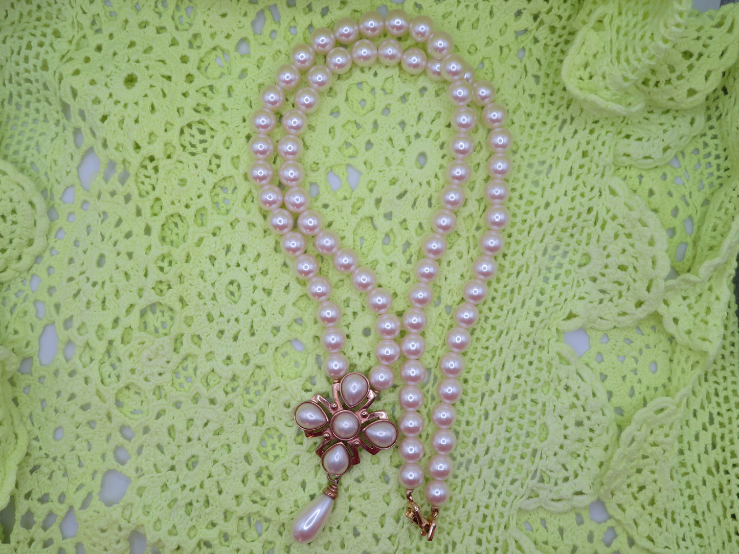 Vintage Byzantine Style Long Pearl Necklace
