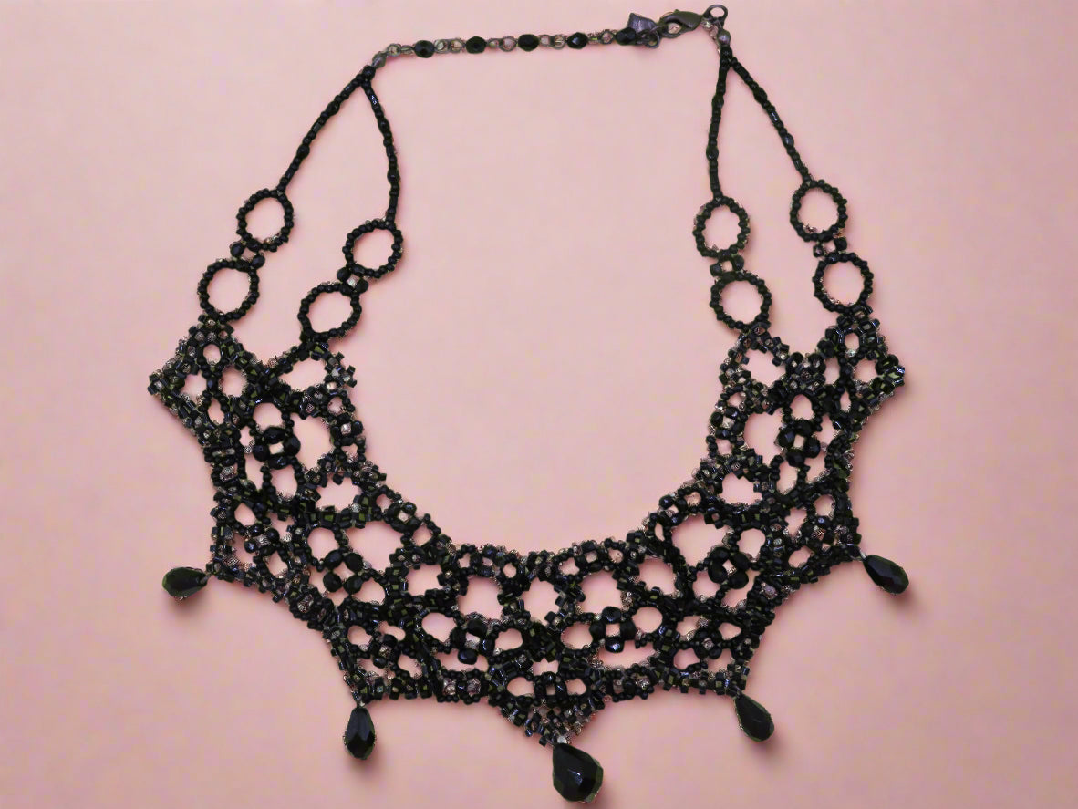 Vintage Gothic Black Glass Crystal Collar Necklace