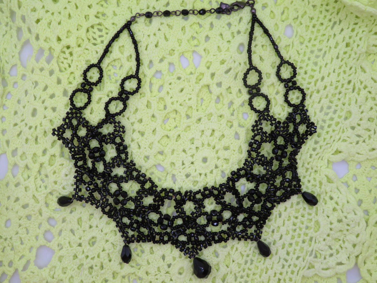 Vintage Gothic Black Glass Crystal Collar Necklace