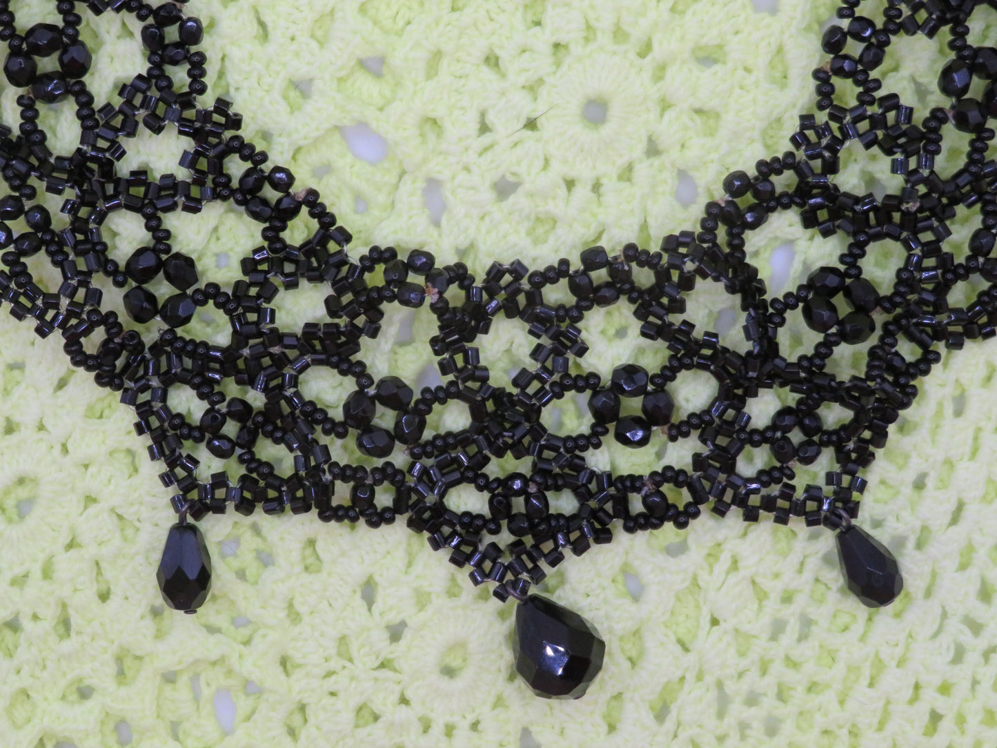 Vintage Gothic Black Glass Crystal Collar Necklace