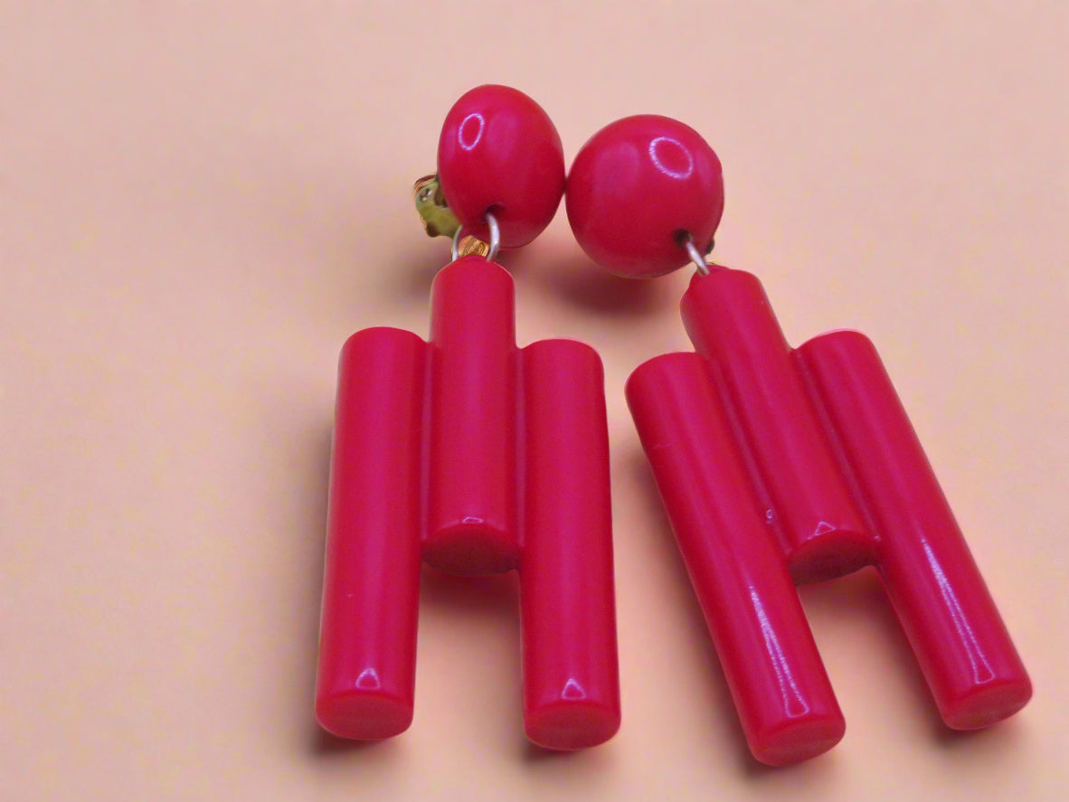 Vintage Huge Cubist Column Clip On Earrings