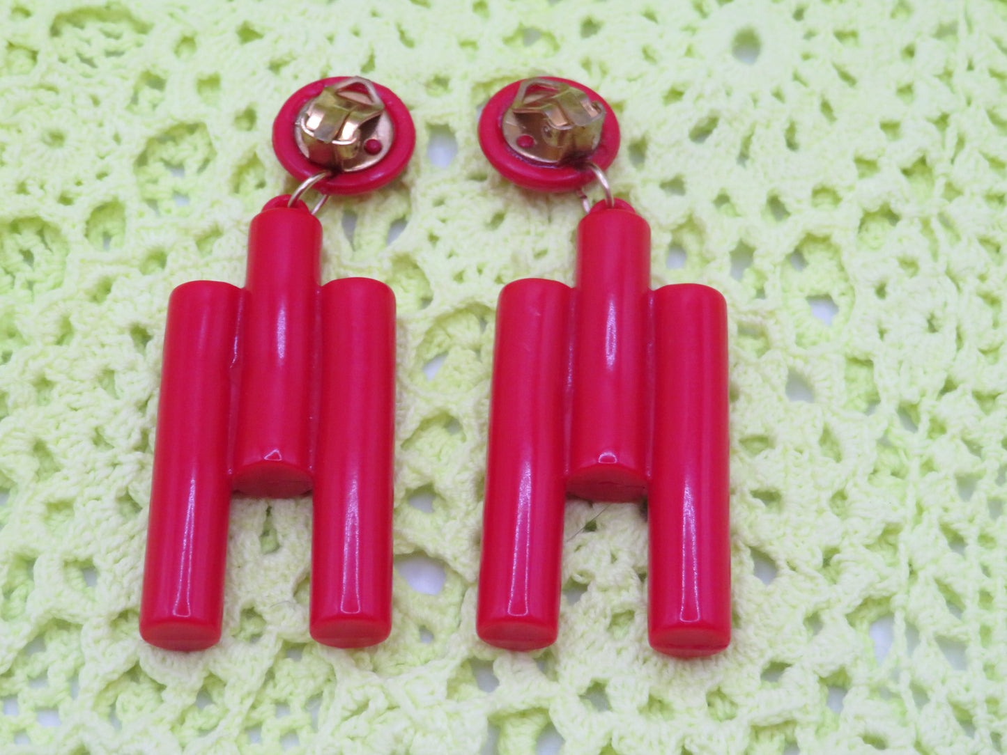 Vintage Huge Cubist Column Clip On Earrings