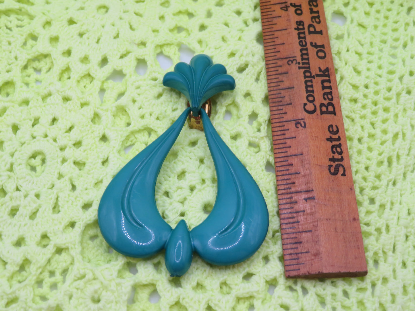 Vintage Huge Rococo Teal Clip On Earrings