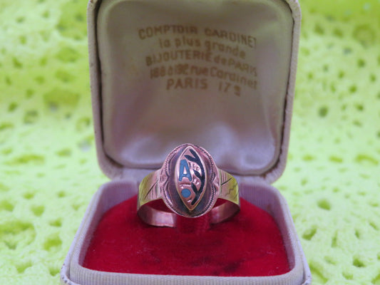 Antique 10K Gold Enamel Italian Bourbon Era Sentimental Ring