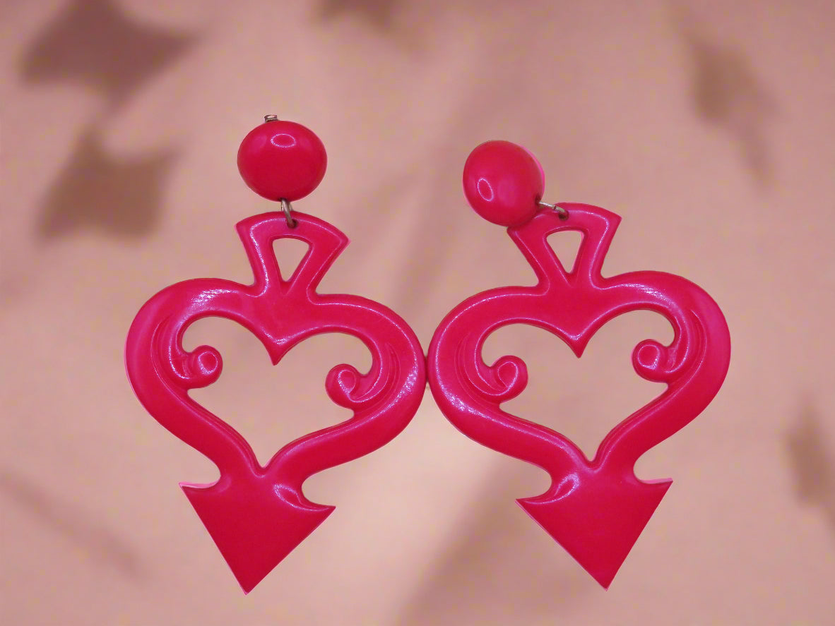 Vintage Huge Devil's Tail Heart Clip On Earrings