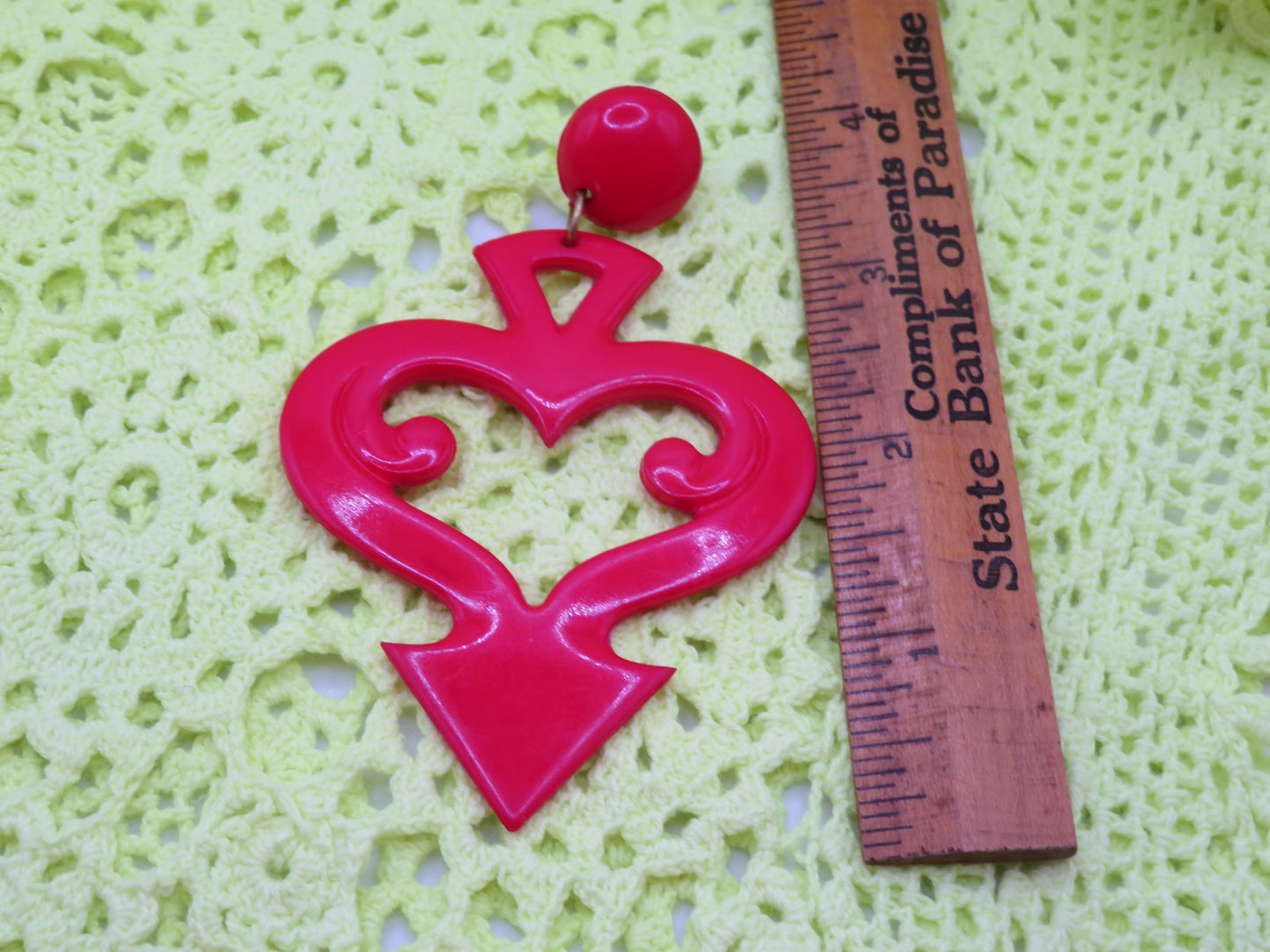 Vintage Huge Devil's Tail Heart Clip On Earrings