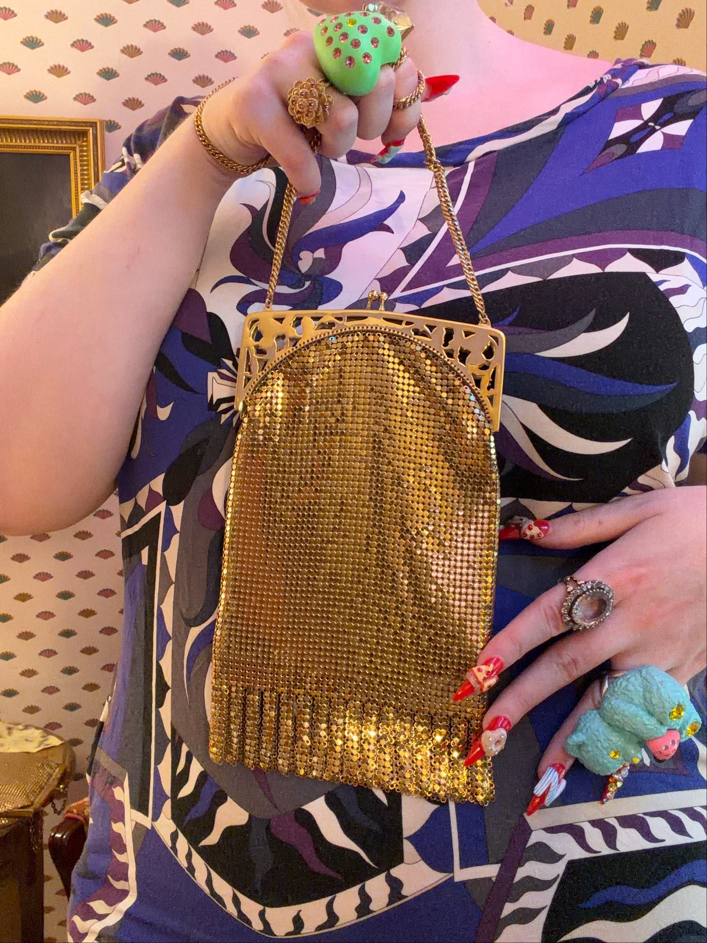 Vintage Whiting & Davis Gold Mesh Chainmail Fringe Bag