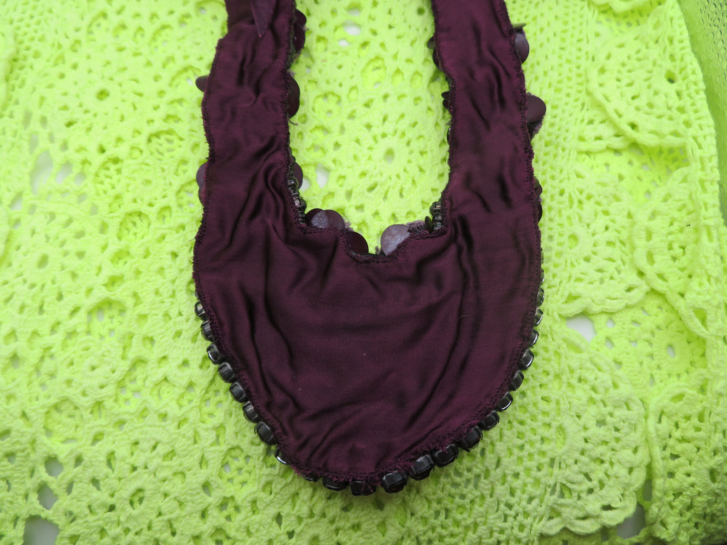 Vintage Lilac Rosette Rhinestone Sequin Bib Statement Necklace