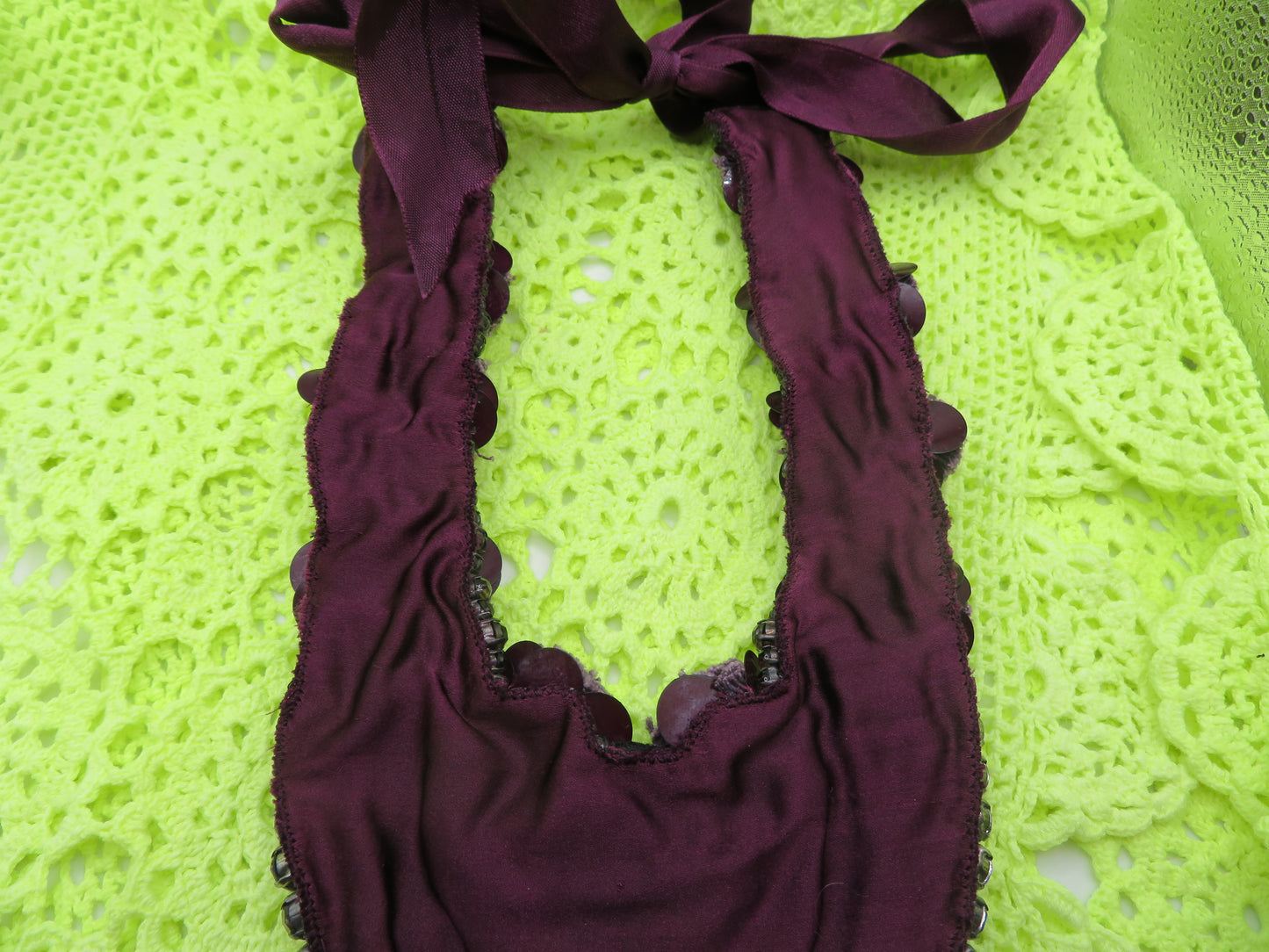 Vintage Lilac Rosette Rhinestone Sequin Bib Statement Necklace