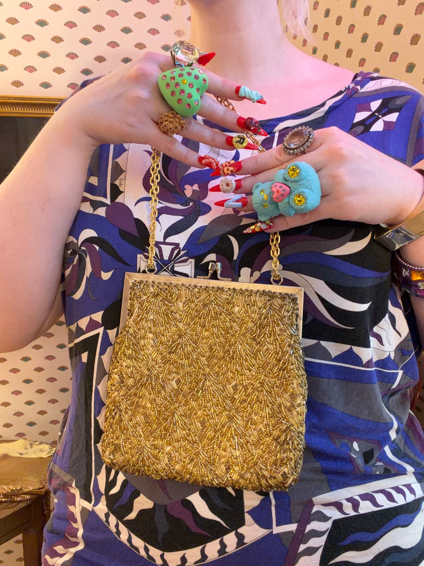 Vintage Golden Midcentury Beaded Frame Bag