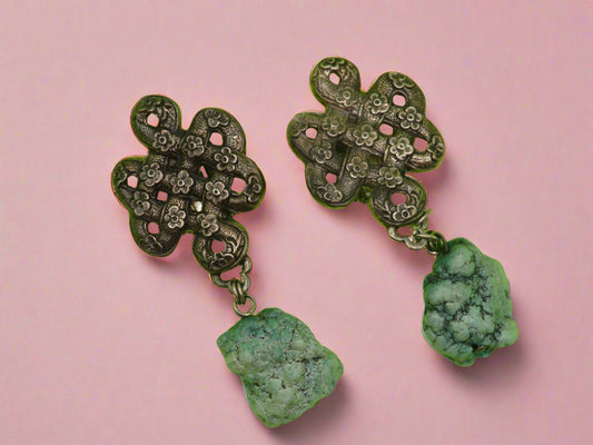 Vintage Stephen Dweck Sterling Silver Turquoise Drop Clip On Earrings