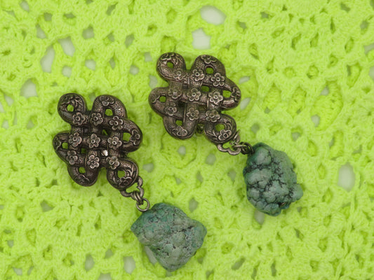 Vintage Stephen Dweck Sterling Silver Turquoise Drop Clip On Earrings