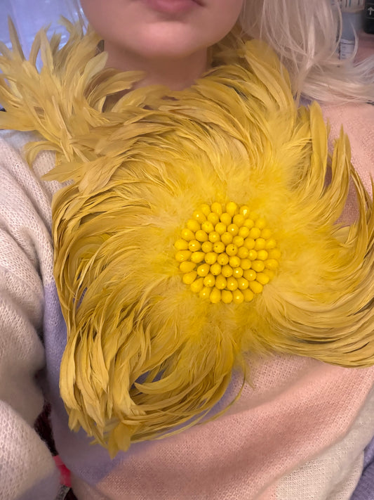 Iris Apfel's Vintage Massive Beaded Yellow Feather Necklace