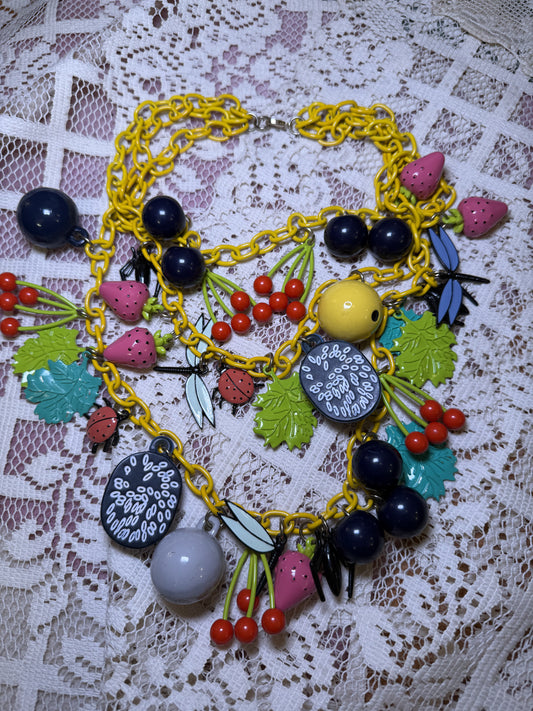 RARE Vintage Fruit Salad Charm Necklace