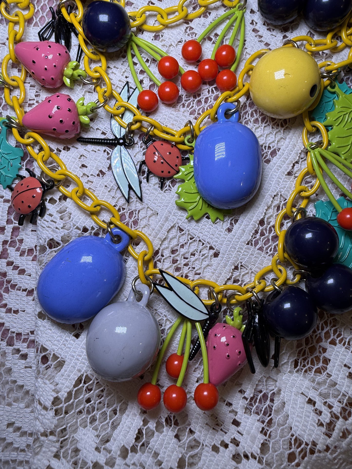 RARE Vintage Fruit Salad Charm Necklace