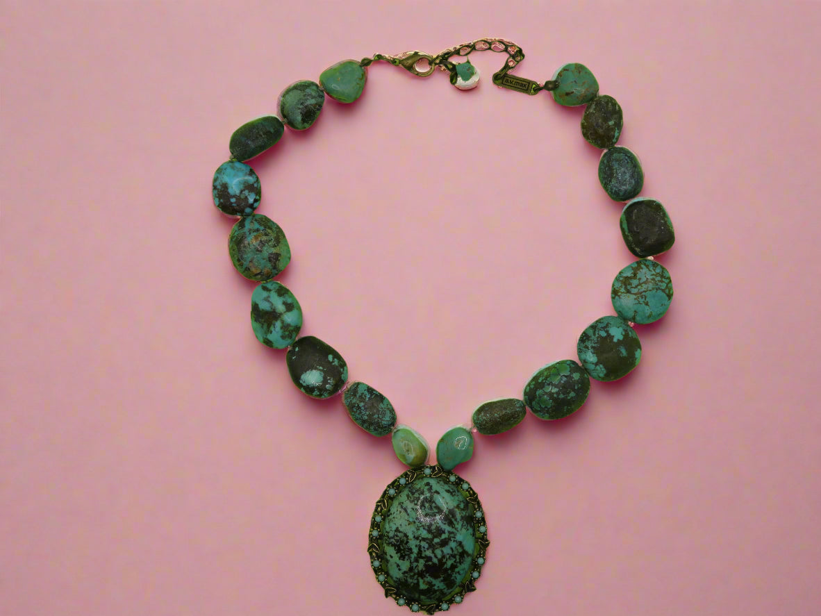Vintage Chunky Turquoise Nugget Pendant Necklace