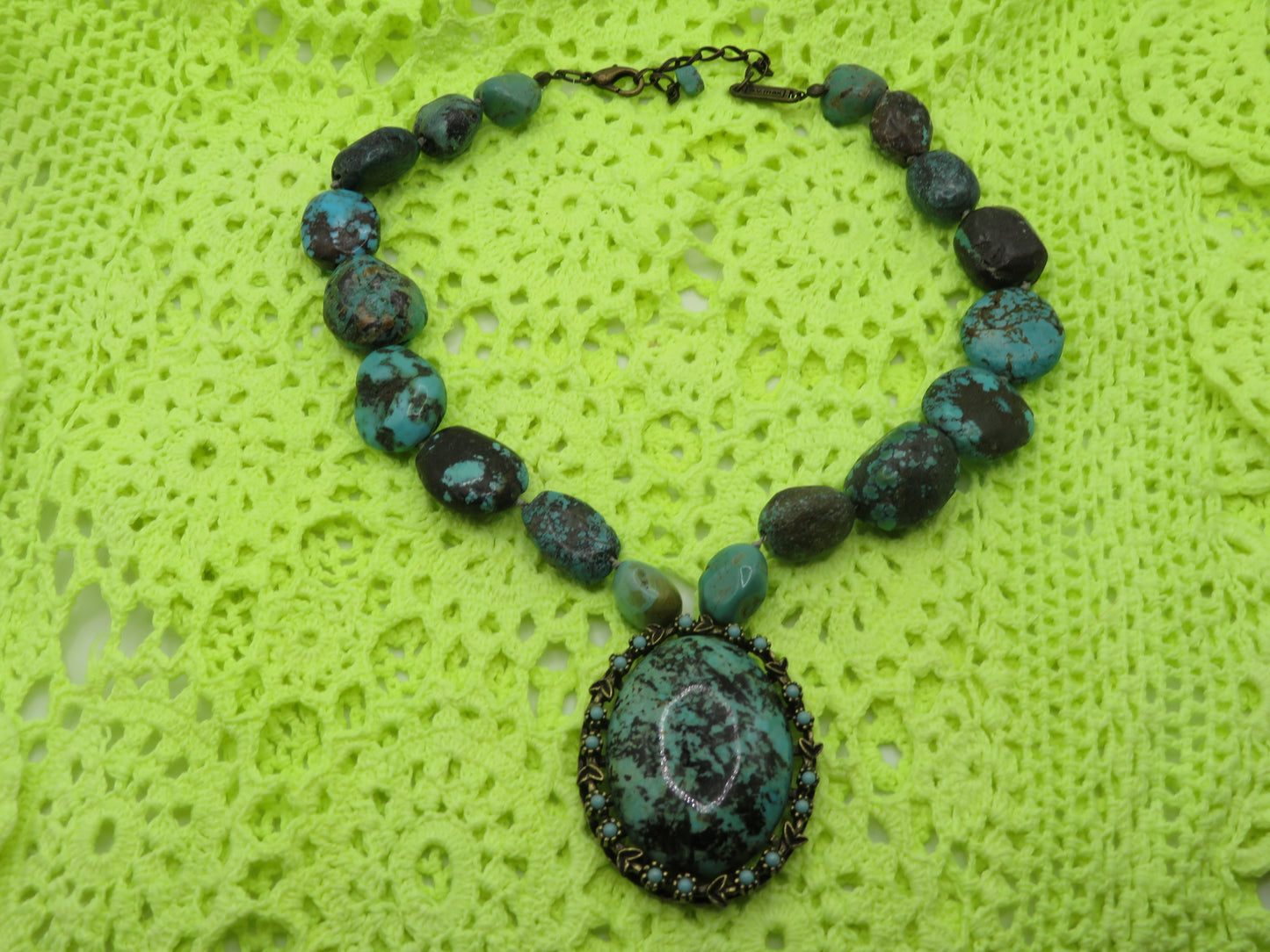 Vintage Chunky Turquoise Nugget Pendant Necklace