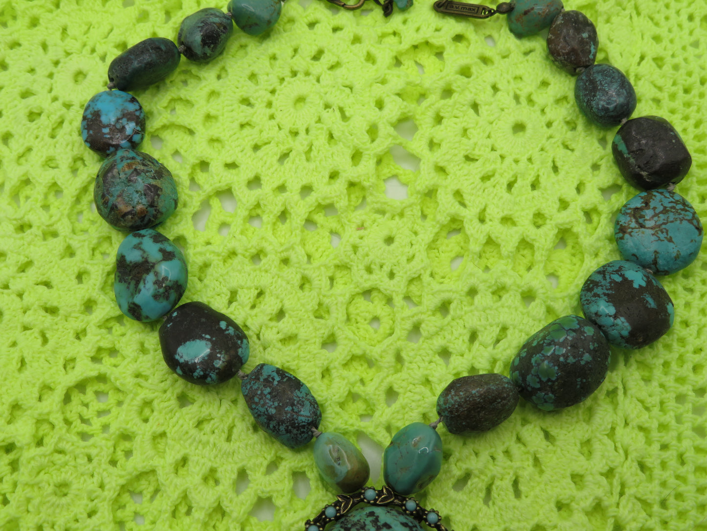 Vintage Chunky Turquoise Nugget Pendant Necklace