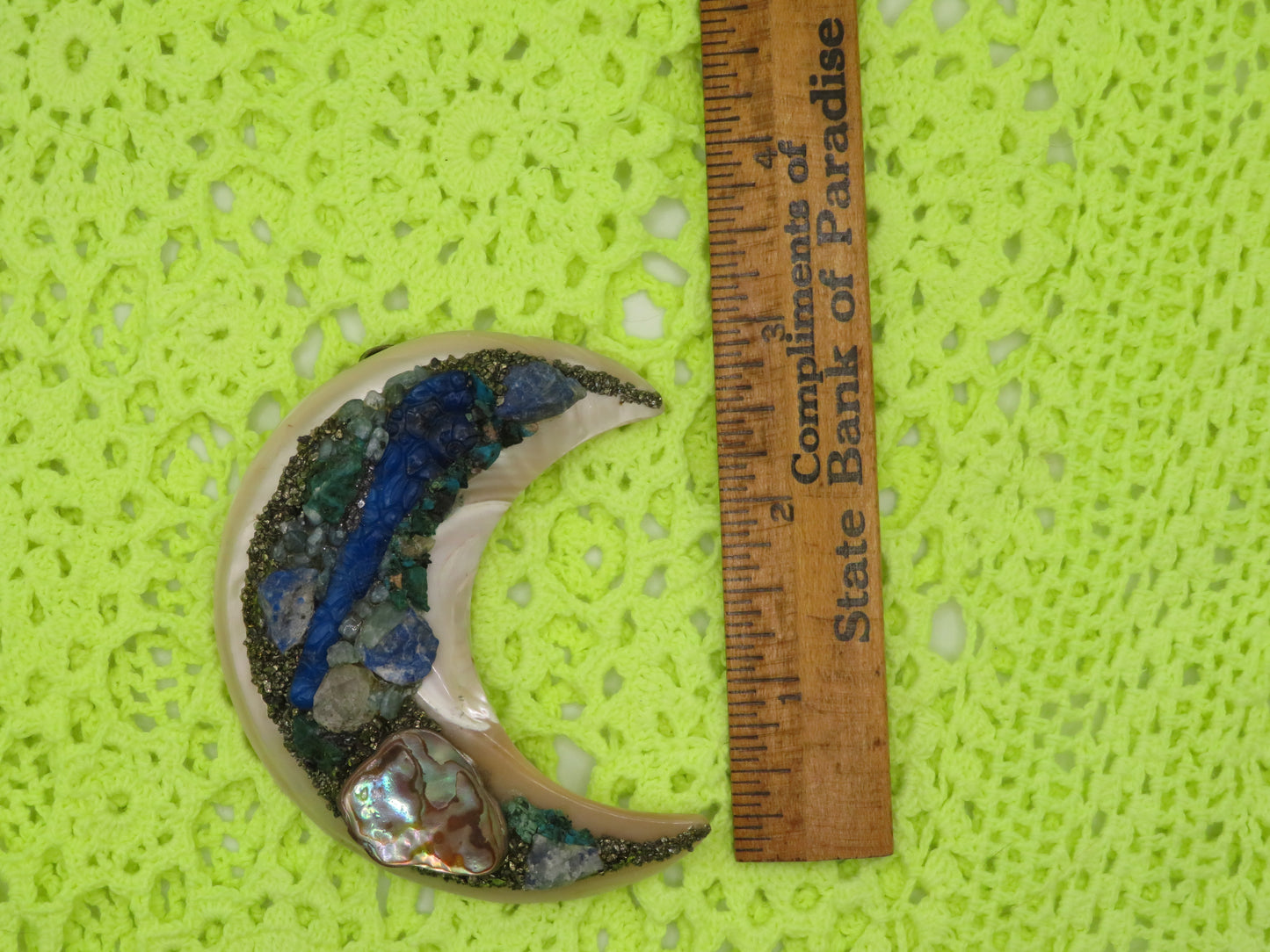 One-of-a-Kind Huge Mother of Pearl Gemstone Crescent Moon Pendant Brooch