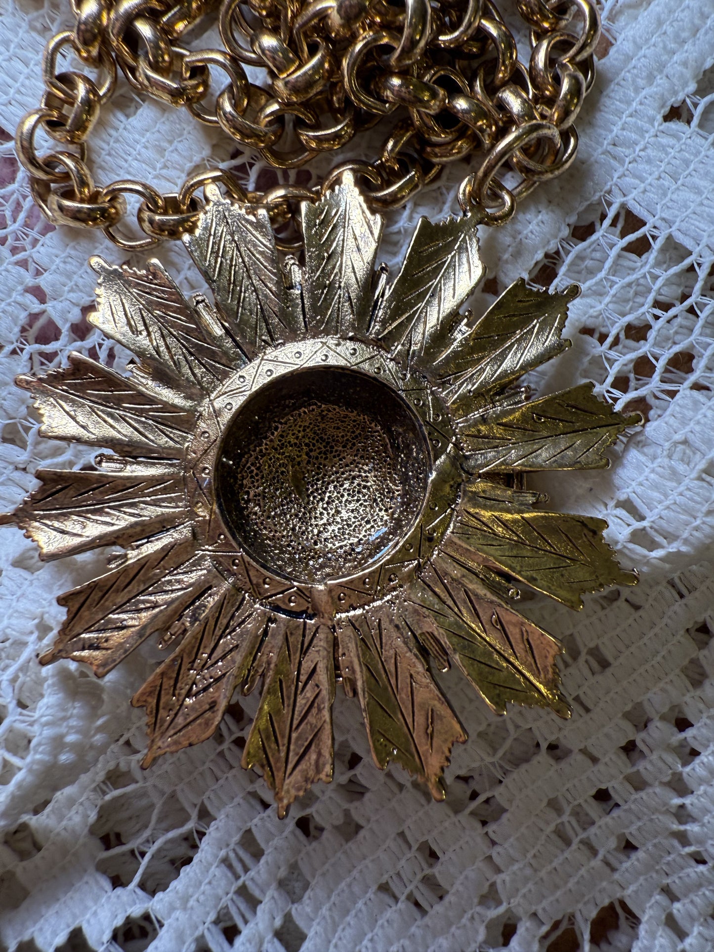 Gold Sunburst Flower Medallion Necklace
