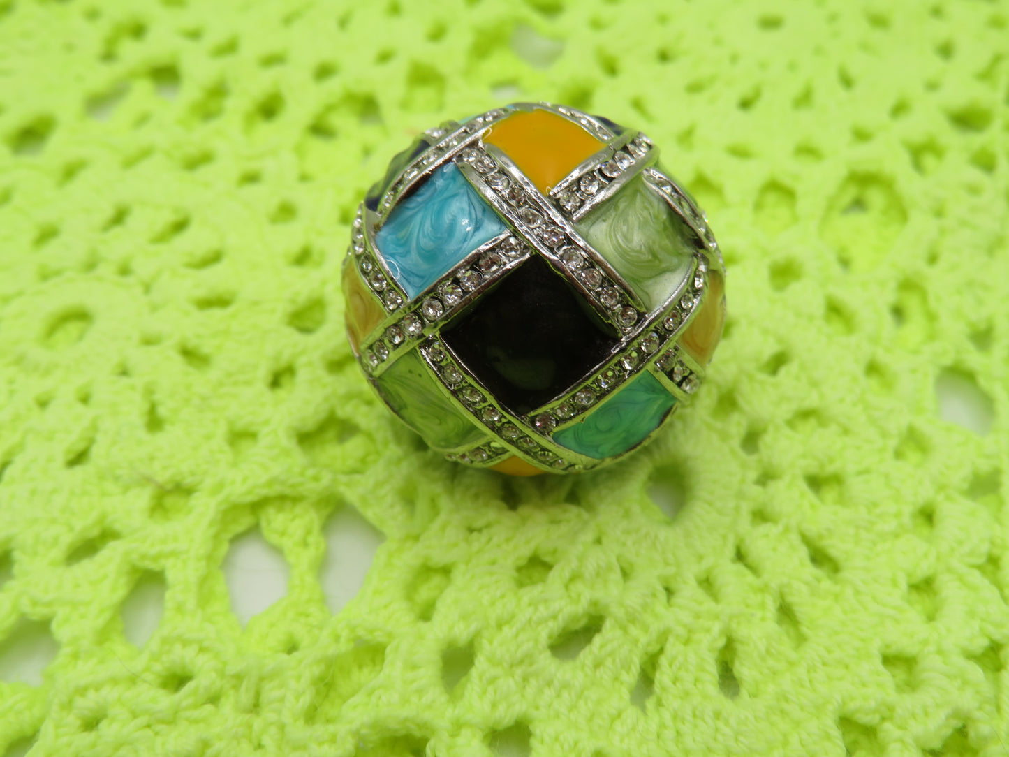 Vintage Huge Harlequin Enamel Cocktail Ring