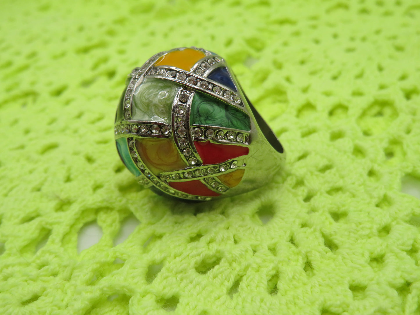 Vintage Huge Harlequin Enamel Cocktail Ring