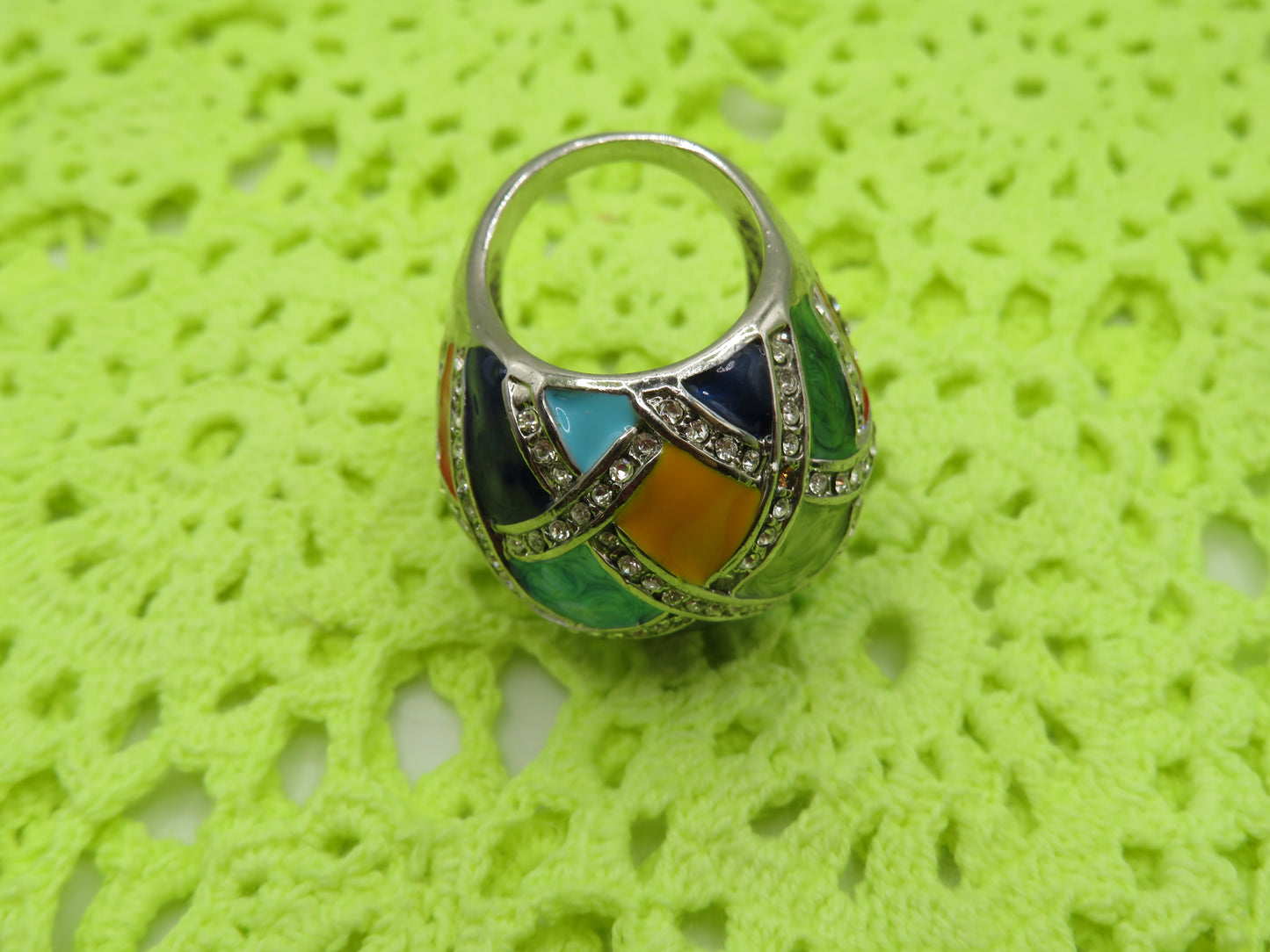 Vintage Huge Harlequin Enamel Cocktail Ring