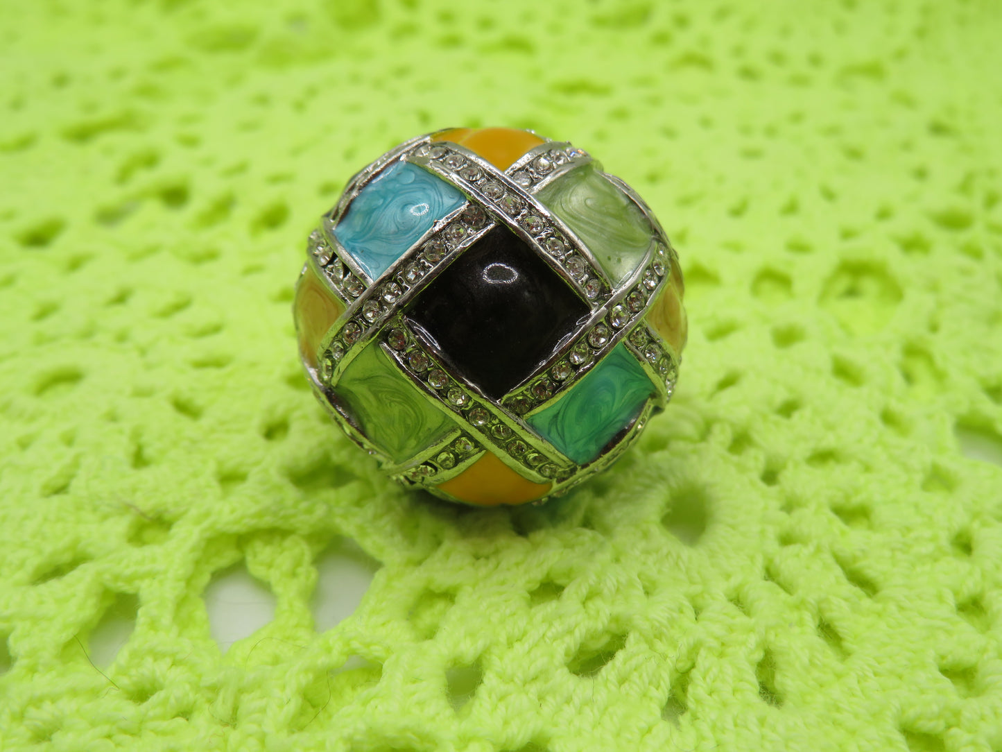 Vintage Huge Harlequin Enamel Cocktail Ring