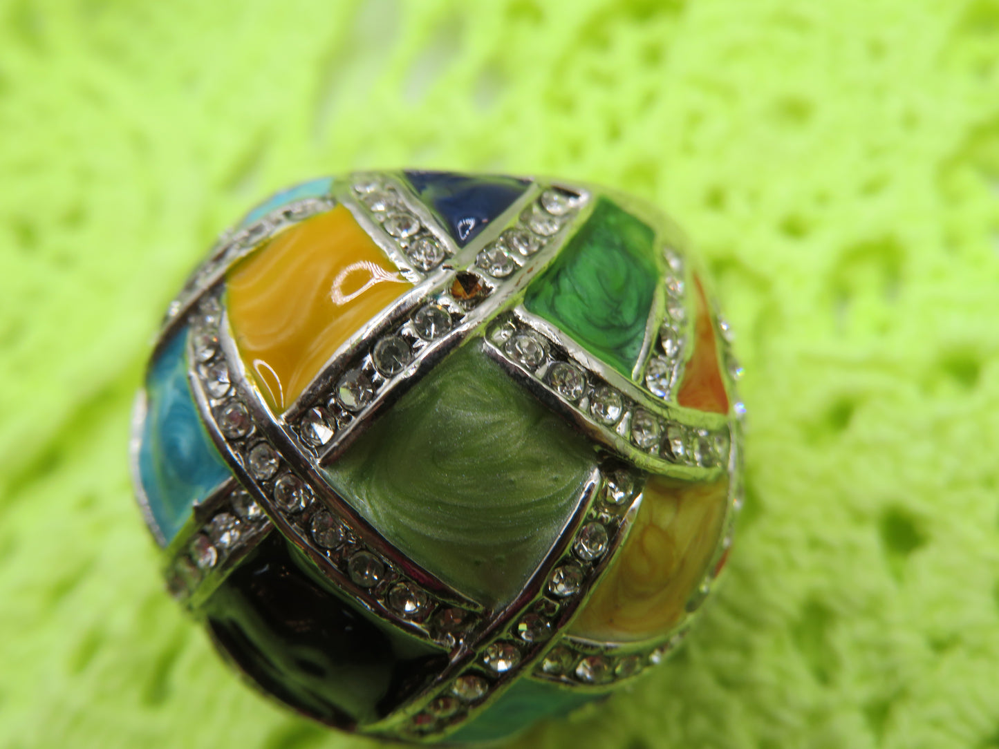Vintage Huge Harlequin Enamel Cocktail Ring