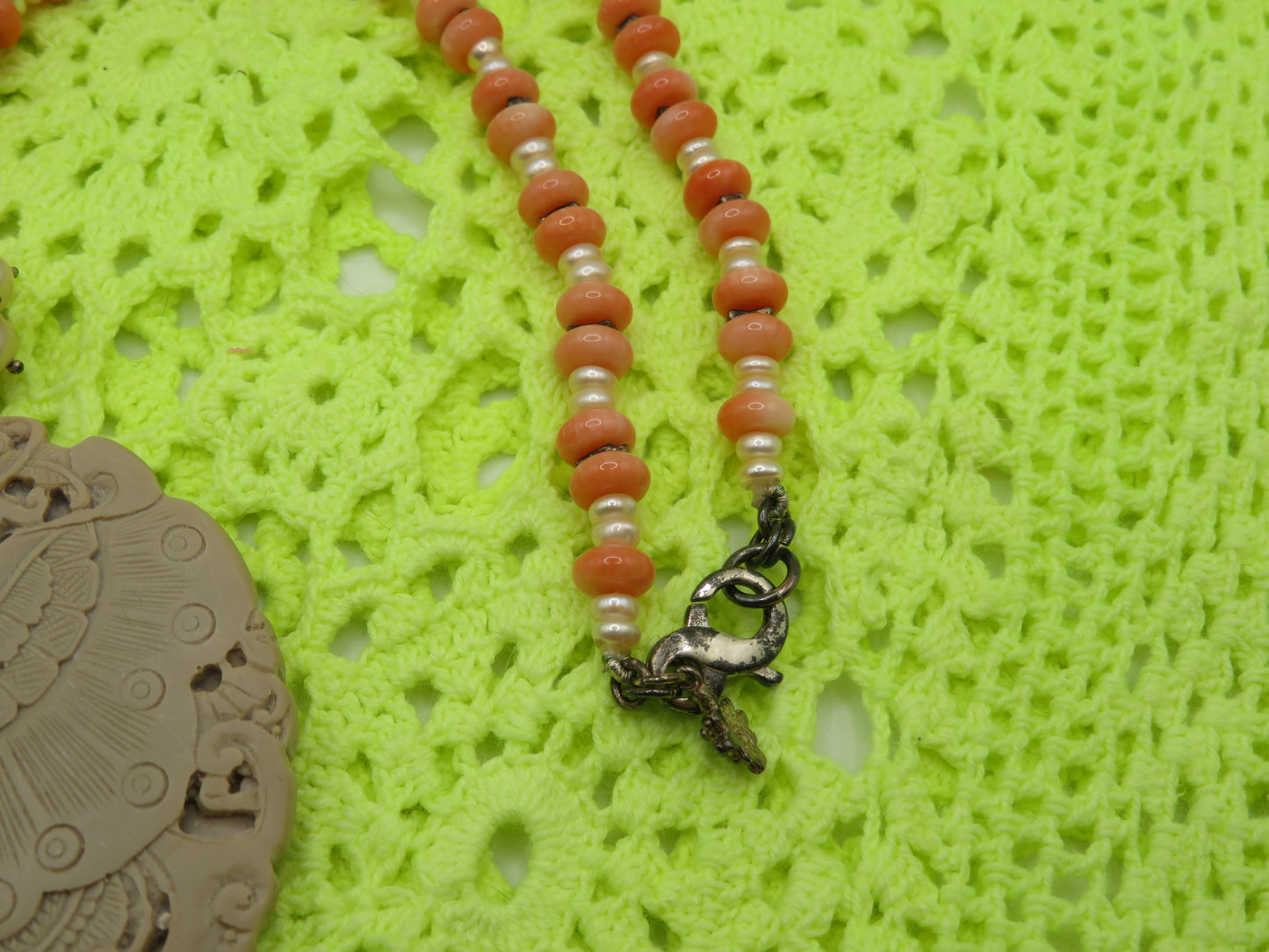 Vintage Coral Pearl Moth Princess Necklace