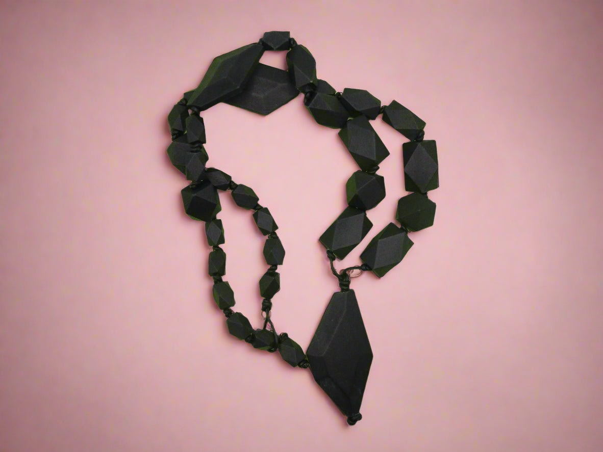 Vintage Carved Ebony Sculptural Necklace