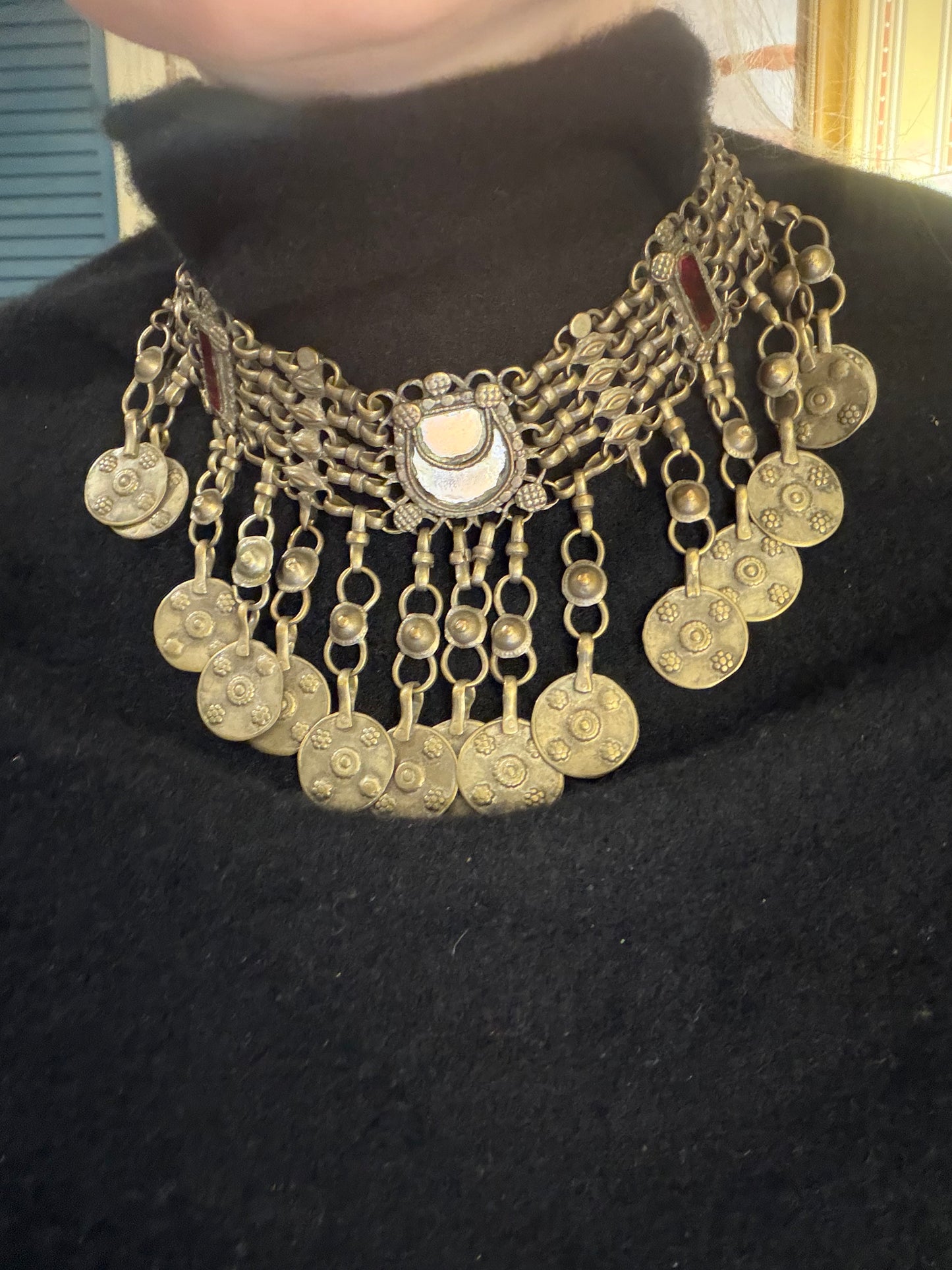 Iris Apfel's Vintage Antiqued Kuchi Mirror Coin Necklace