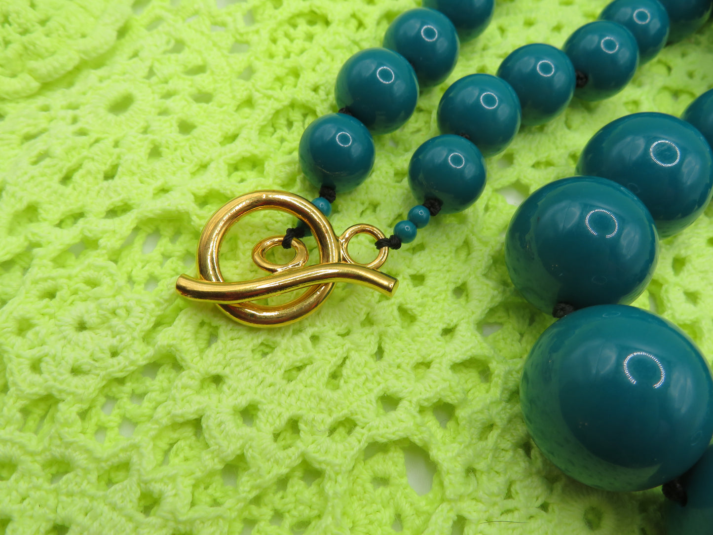 Vintage Huge Teal Beaded Necklace