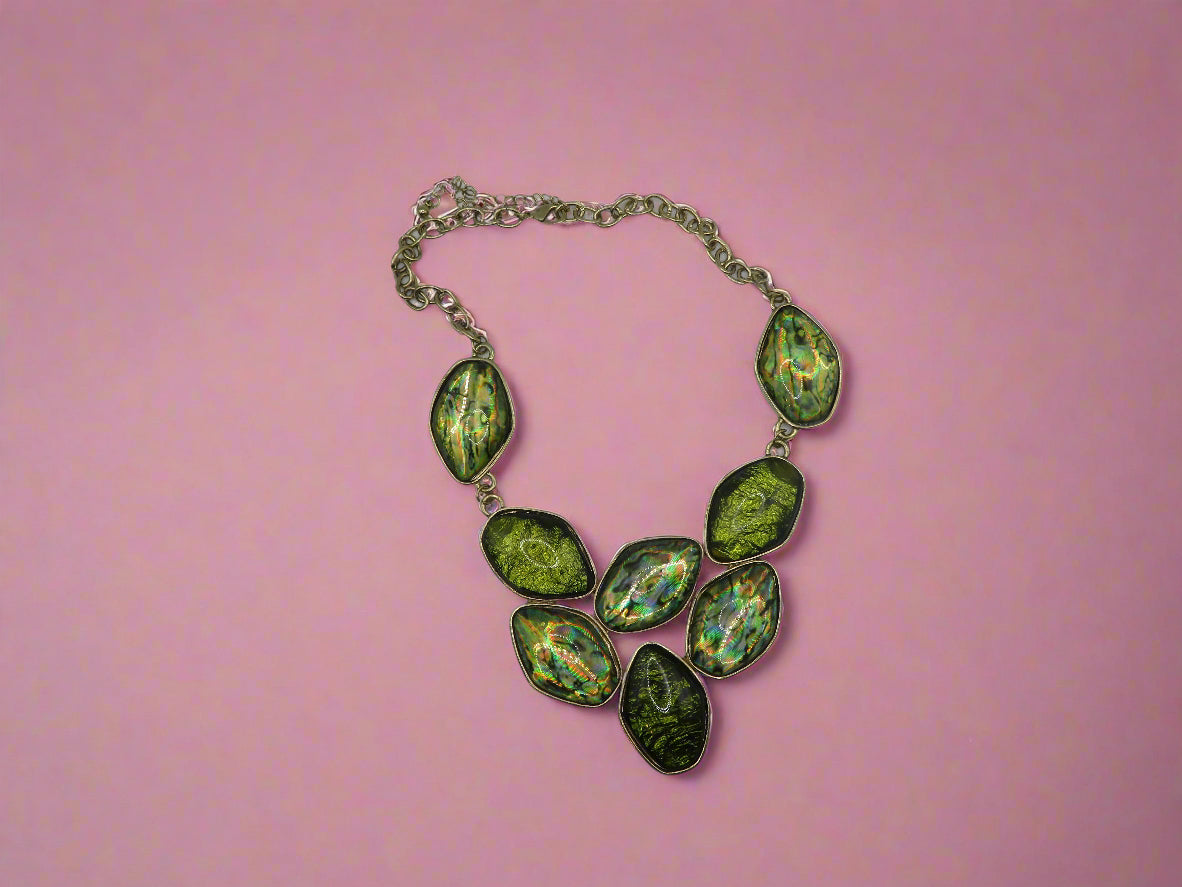 Vintage Chunky Green Metallic Rainbow Collar Necklace