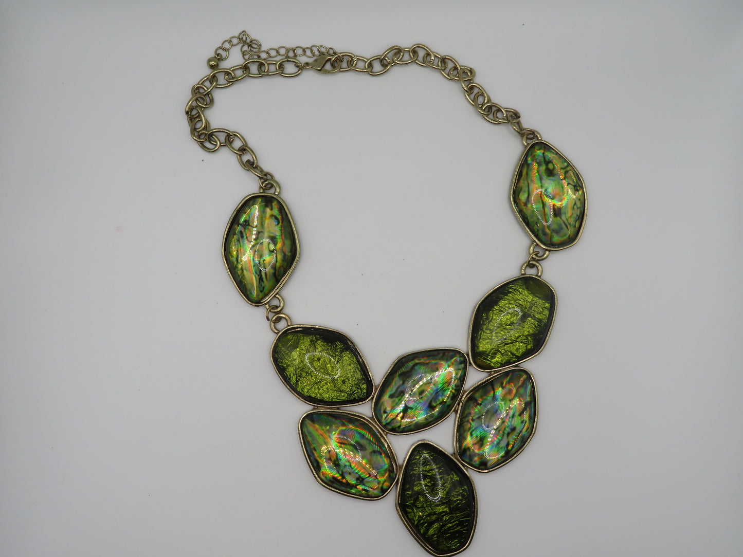 Vintage Chunky Green Metallic Rainbow Collar Necklace