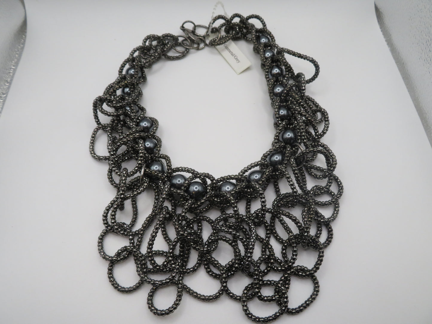 Vintage Gray Pearl Beaded Fringe Collar Necklace