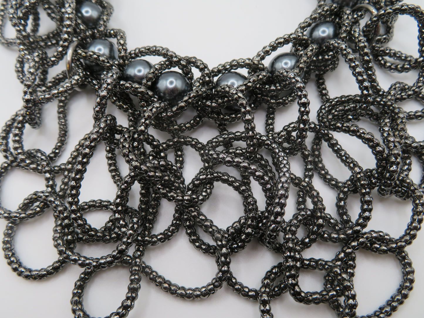 Vintage Gray Pearl Beaded Fringe Collar Necklace