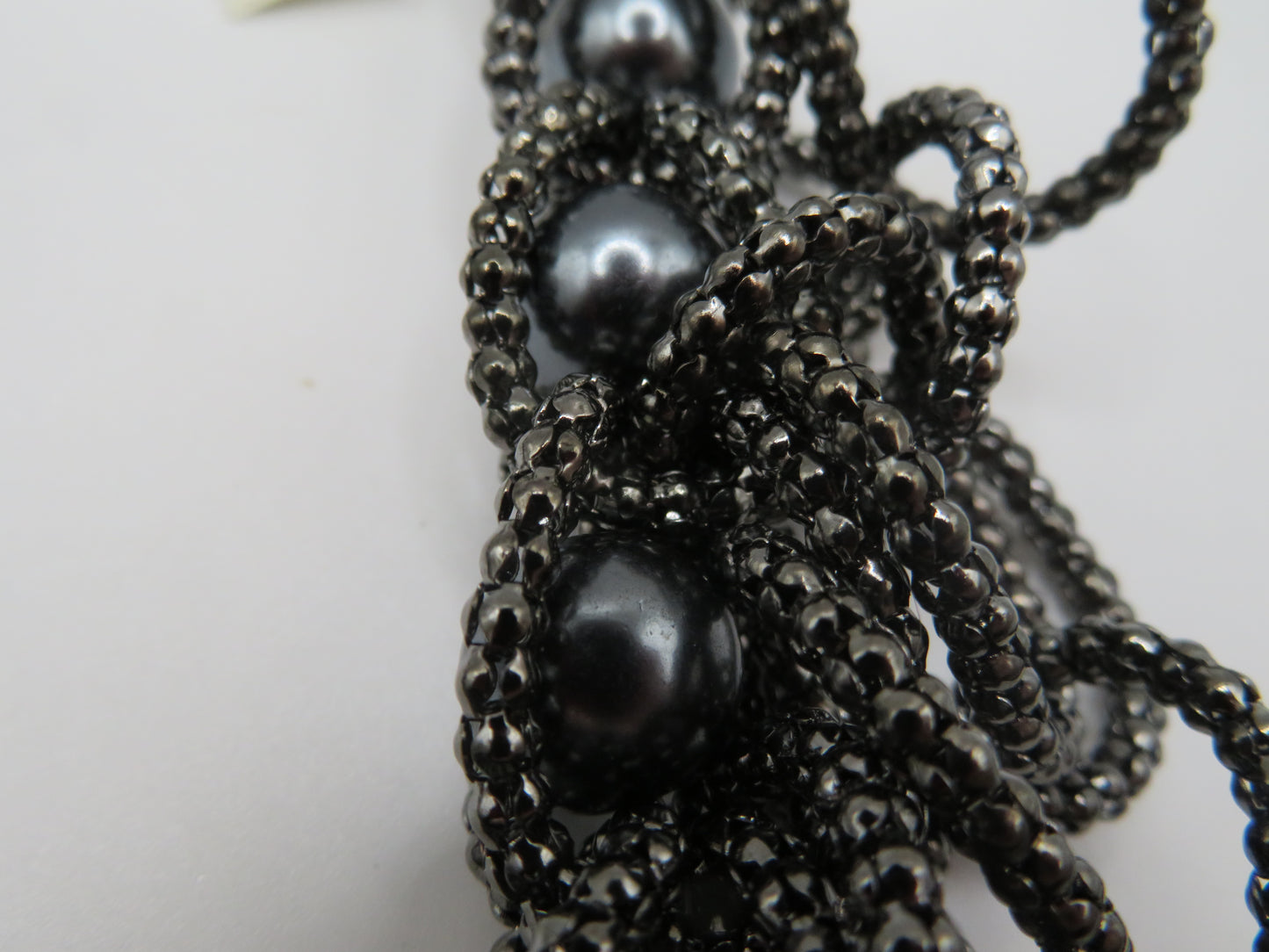 Vintage Gray Pearl Beaded Fringe Collar Necklace