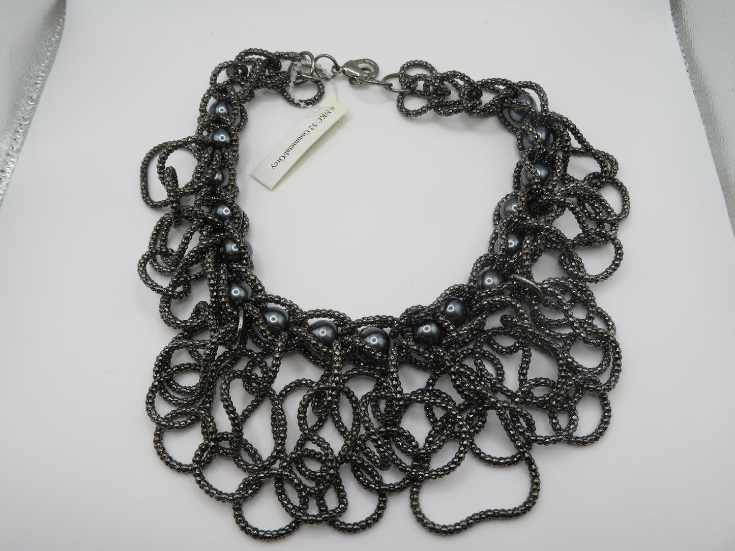 Vintage Gray Pearl Beaded Fringe Collar Necklace