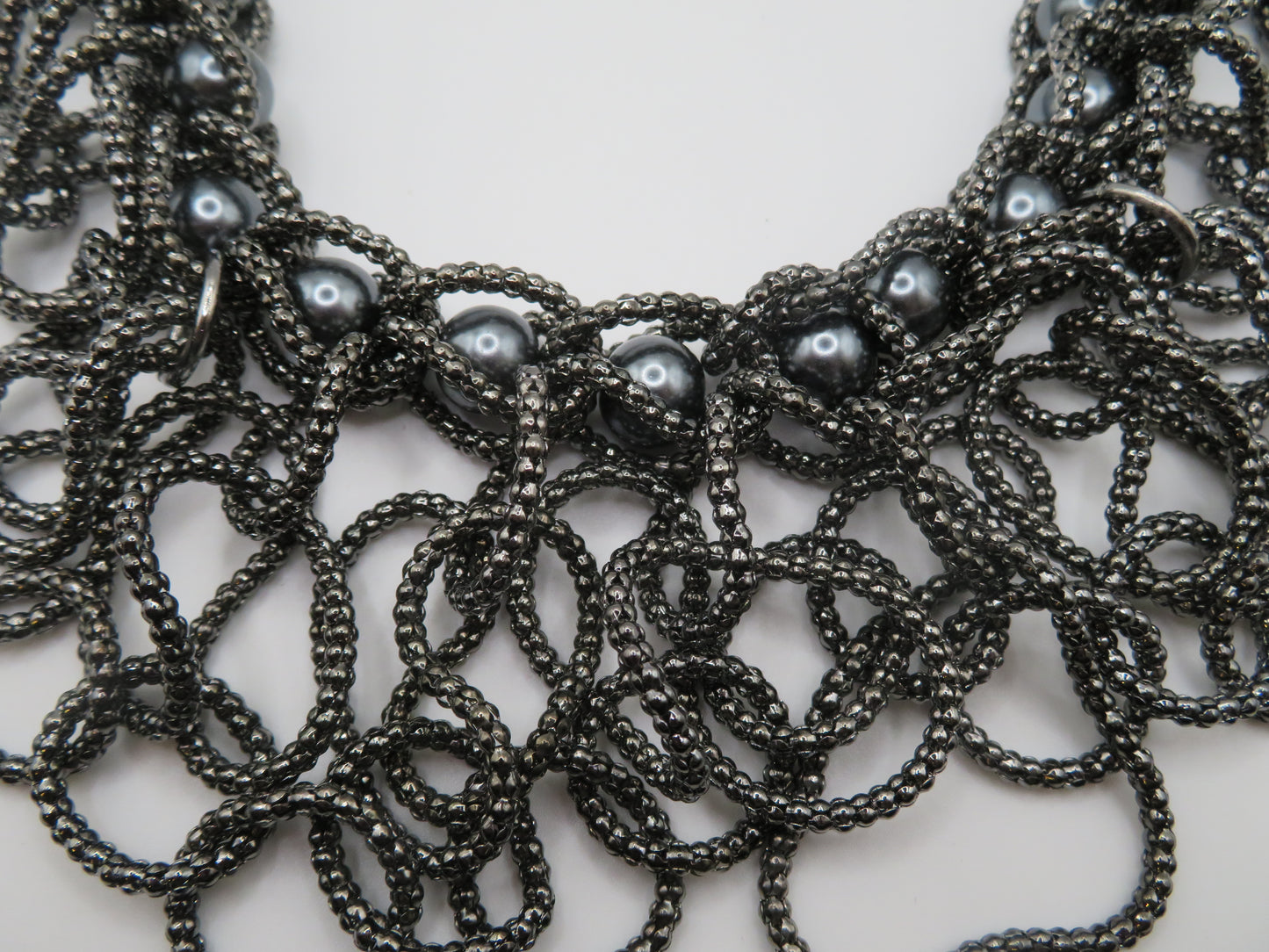 Vintage Gray Pearl Beaded Fringe Collar Necklace