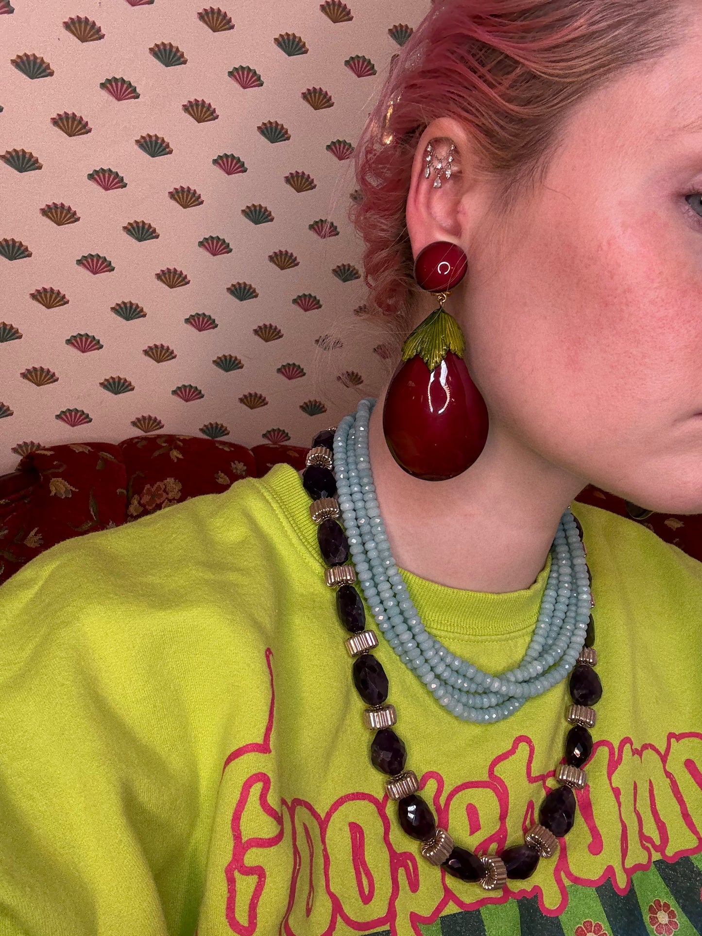 Vintage Rare Ciléa Paris Oversized Eggplant Clip On Earrings