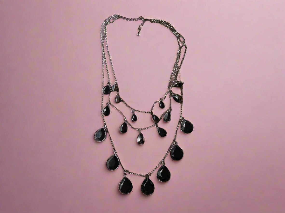 Vintage Festoon Black Glass Goth Queen Necklace