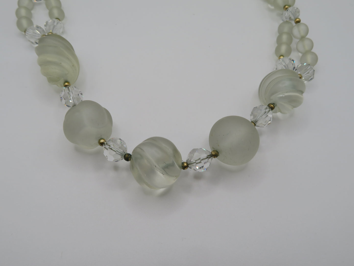 Vintage Frosted Glass & Crystal Sculptural Necklace