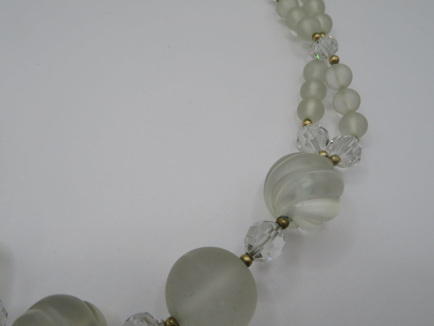 Vintage Frosted Glass & Crystal Sculptural Necklace