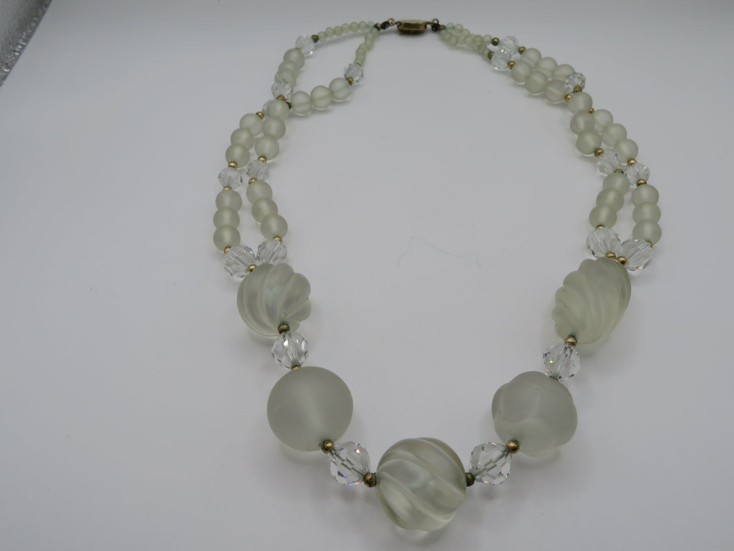 Vintage Frosted Glass & Crystal Sculptural Necklace