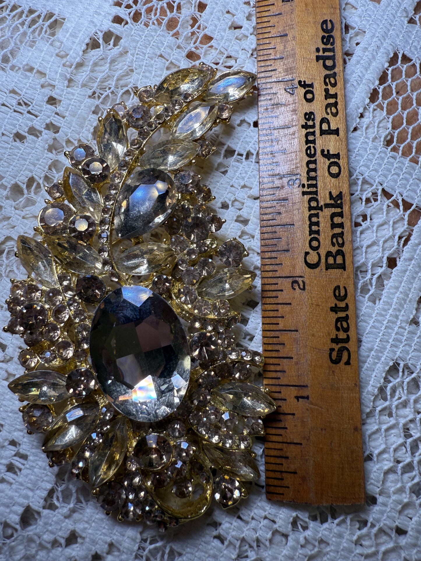 Massive Citrine Rhinestone Brooch